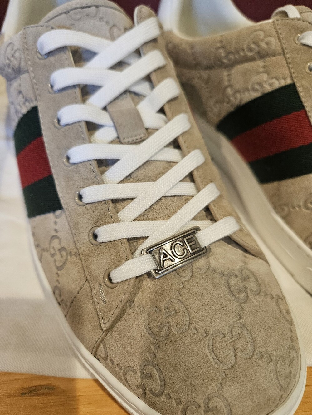 Gucci Men's Ace Sneaker With Web Oatmeal Size UK 10.5 - Picture 5 of 9